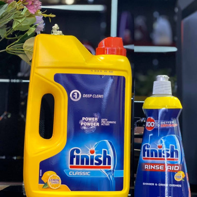 Chai nước làm bóng Finish 400 ml + túi bột rửa bát Finish 2.2 kg