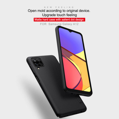 Ốp Lưng Sần chống sốc cho Samsung Galaxy A12 hiệu Nillkin Super Frosted Shield (Đính kèm giá đỡ hoặc miếng dán từ tính) - Hàng Chính Hãng