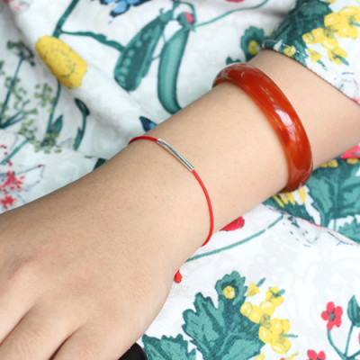 Vòng Kết Dây Đỏ Charm Ống Bạc Ngọc Quý Gemstones GA3