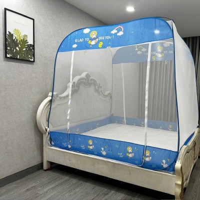 Màn Chụp , Mùng Chụp Đỉnh Vuông Cao Cấp Mộc Miên - Kích Thước 1,6mx2m ( Trắng Viền Xanh )