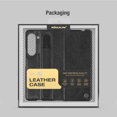 Case bao da chống sốc cho Samsung Galaxy Z Fold 5 trang bị ngăn đựng S-Pen hiệu Nillkin Aoge Leather Cover Case (bảo vệ máy cực tốt, chất liệu da PU cao cấp, thiết kế thời trang cá tính) - hàng nhập khẩu
