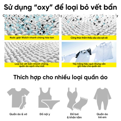 Nước giặt Walch đậm đặc siêu tiết kiệm, kháng khuẩn, khử mùi, tiêu diệt mạt bụi 99%, thích hợp cửa trên và cửa trước(Túi 2L+Chai 3L)