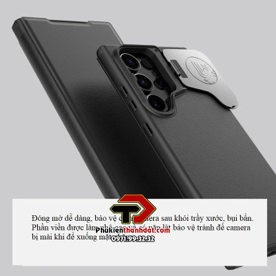 Bao da cho SamSung Galaxy S24 Ultra chính hãng Nillkin Qin Prop Leather có ngăn cài thẻ ATM, thẻ chung cư, chống sốc, có nắp đậy camera sau và chân chống - Hàng chính hãng