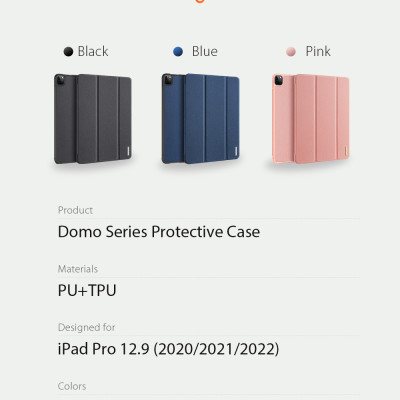 Bao da dành cho iPad 12.9 inch 2018/2020/2021/2022 hiệu Dux Ducis Domo có khay để bút, bảo vệ camera, chống sốc, cao cấp - Hàng nhập khẩu.