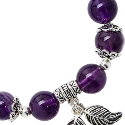 Vòng Tay Đá Thiên Nhiên Mix Charm Lá Bạc Size Hạt 8mm - Ngọc Quý Gemstones