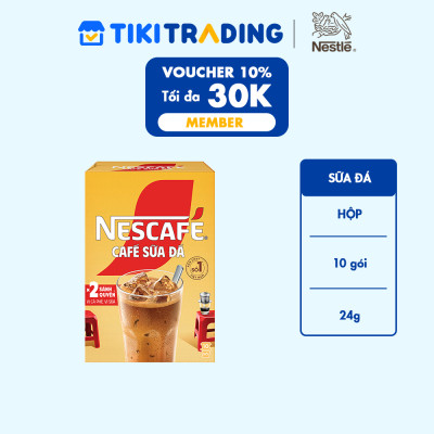 Cà phê hòa tan Nescafé 3in1 cà phê sữa đá (Hộp 10 gói x 24 g)