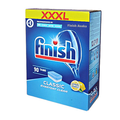 Combo rửa chén Finish: Viên Classic hộp 90 Viên, Muối hộp 4kg, Nước làm bóng 750ml, - Nhập khẩu Châu Âu.
