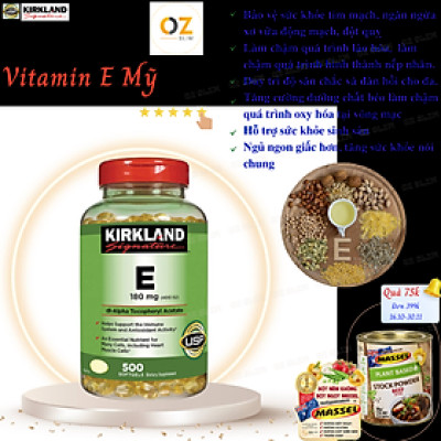 Vitamin E Mỹ Kirkland Signature Hỗ trợ hệ thống tim mạch khỏe mạnh, giúp làm đẹp da, mượt tóc và làm chậm quá trình lão hóa - OZ Slim Store
