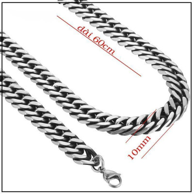 Dây chuyền nam titan cao cấp thời trang rẻ inox thép không gỉ kiểu lặc đôi trangsucpt 10mm PTDCNA188