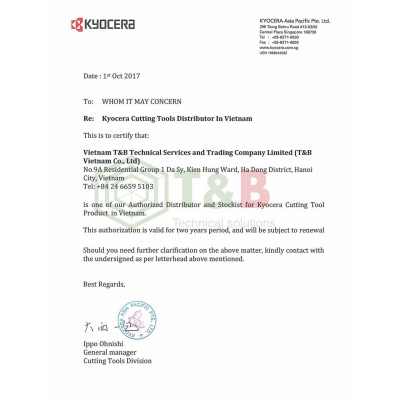 Mảnh dao tiện lỗ Kyocera Model WBGT080204L-F TN60