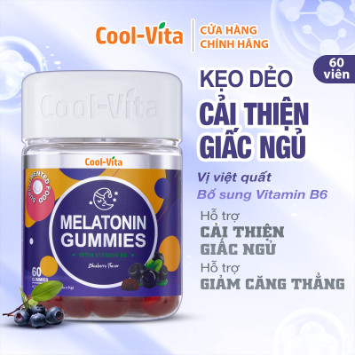 Combo 2 Hộp Kẹo Dẻo Melatonin Hỗ Trợ Giấc Ngủ Ngon Sleep Well Gummies & Hỗ Trợ Giảm Căng Thẳng Vị Việt Quất Kết Hợp Vitamin B6 Coolvita – (60 viên x 3g)/hộp