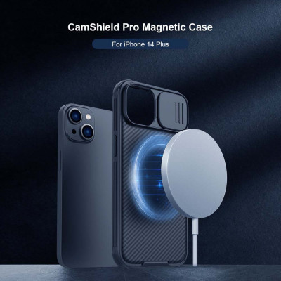 Ốp lưng maqsafe chống sốc cho iPhone 14 Plus (6.7 inch) bảo vệ Camera hiệu Nillkin Camshield Pro chống sốc cực tốt, chất liệu cao cấp, có khung & nắp đậy bảo vệ Camera - hàng nhập khẩu