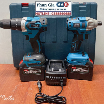 Bộ Combo 2 Máy Khoan Gồm Máy Khoan Pin Và Máy Chuyên Vít 199V 2 Pin 15 Cell (Tặng Kèm Hộp Đựng) - Bảo Hành 1 Năm