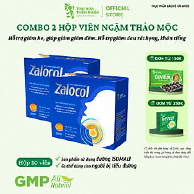 Combo 2 hộp viên ngậm Ho thảo mộc Zalocol Hỗ trợ giảm đờm, đau rát họng, khản tiếng do viêm họng, viêm phế quản (Hộp 20 viên) - Genat