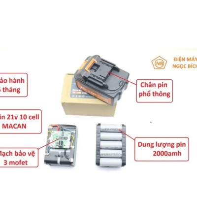 Pin Máy Khoan 21V MACAN 10 CELL dung lượng cao chân pin phổ thông