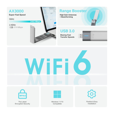 USB WIFI 6 TP-Link Archer TX50UH | AX3000 2 băng tần 2.4 & 5.0 Ghz | Chơi game ổn định | Dễ cài đặt | Bảo hành 2 năm | Hàng Chính Hãng