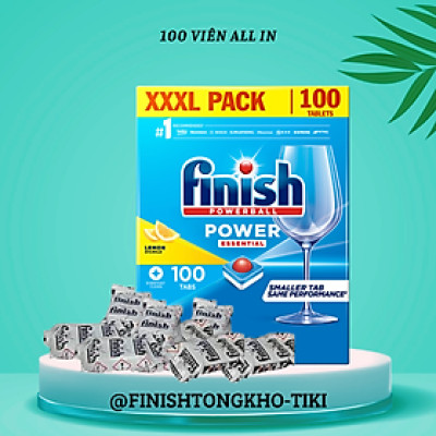 Viên rửa bát Finish Powerball power essential lemon sparkle - Hộp 100 viên rửa chén Finish Essential hương chanh chính hãng sản xuất tại Ba Lan, 6 chức năng sạch và tiết kiệm, sử dụng hiệu quả cho tất cả các loại máy rửa bát