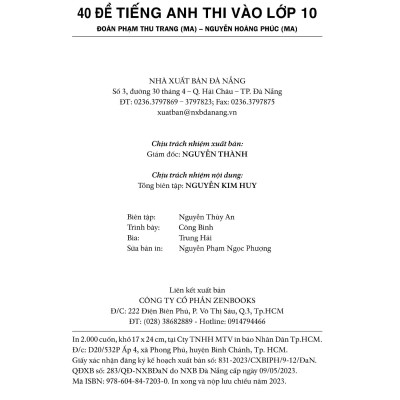 40 Đề Tiếng Anh Thi Vào Lớp 10