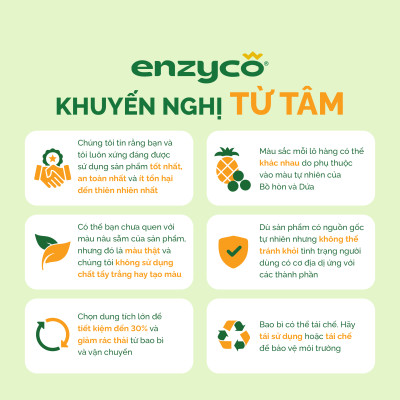 Nước rửa chén bát sinh học ENZYCO 850ml - Chiết xuất Bồ hòn và Enzyme Dứa