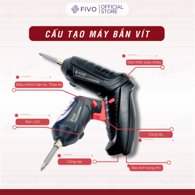 Máy Bắn Vít Cầm Tay Không Dây FIVO, Linh Động 2 Kiểu Dáng, Tặng Kèm Dây Sạc Và 2 Đầu Vít, Nhỏ Gọn Tiện Dụng