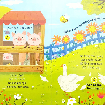 Sách Lật Mở Tương Tác - SÁCH ÂM THANH: Âm Thanh Các Loài Vật Quanh Em + Poster An Toàn Cho Bé (Sách kích thích não bộ của trẻ)