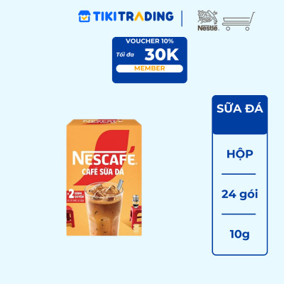 Cà phê hòa tan Nescafé 3in1 cà phê sữa đá (Hộp 10 gói x 24 g)