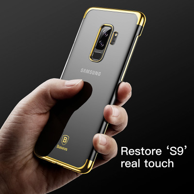 Ốp lưng Silicone cứng chống vân tay trong suốt viền si Crome màu Baseus Glitter Case cho Samsung Galaxy S9 S9Plus  (Hàng chính hãng)