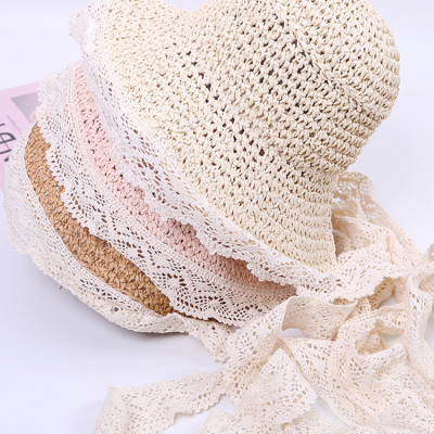Mũ cói vành ren đi biển cho bé gái 1- 6 tuổi xinh xắn