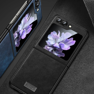 Ốp lưng da cho Samsung Galaxy Z Flip 5 hiệu SULADA viền mềm chống sốc cao cấp - Hàng chính hãng.