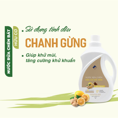 Nước Rửa Chén Hữu Cơ Bồ Hòn Và Tinh Dầu Chanh Gừng 500ml Bảo Vệ Da Tay, An Toàn Cho Bé