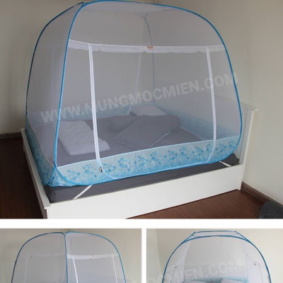 Màn Chụp Cao Cấp Mộc Miên Đỉnh Rộng - Kích Thước 1,2mx2m Trắng Viền Xanh ( Hà Nội )