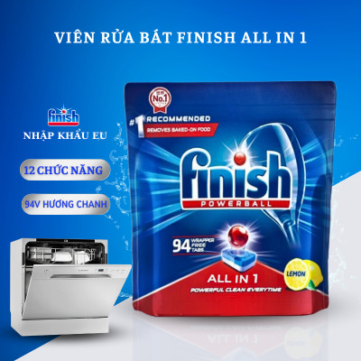 Túi 94 viên rửa chén Finish All In 1 Max Dishwasher Tablets Lemon Sparkle QT04585 - hương chanh