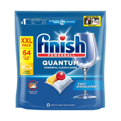 Combo 2 Viên Rửa Chén Bát Finish Powerball Quantum Powerful Clean & Shine 64 viên