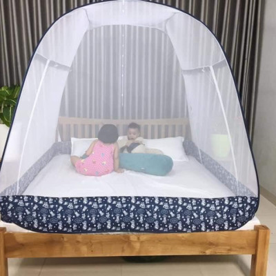 Màn Chụp Cao Cấp Mộc Miên Đỉnh Rộng - Hoạ Tiết Xanh Xám Phi Hành Gia - Kích thước 1,6mx2m - 2 cửa ( Hà Nội )