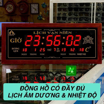 đồng hồ lịch vạn niên số lớn kịch thước 30x70 khung gỗ tự nhiên.
