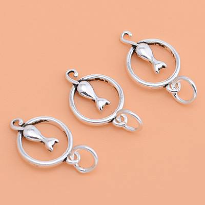 Combo 3 cái charm bạc hình mèo ngồi vòng tròn treo - Ngọc Quý Gemstones