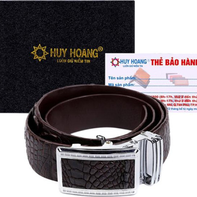 Thắt Lưng Nam Da Cá Sấu Nguyên Con Bản Lớn Huy Hoàng HT4237 - Nâu Đất