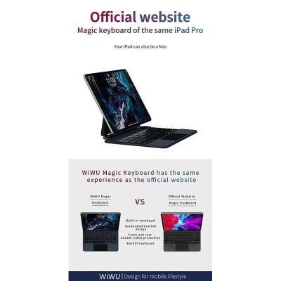Bao Bàn Phím Wiwu Magic Keyboard MK002 Cho iPad Pro 13 inch M4 2024 / iPad Pro 11 inch M4 2024 – Cảm Ứng Nguồn, Hiển Thị Pin Thời Gian Thực, Tích Hợp Nam Châm – Hàng Chính Hãng