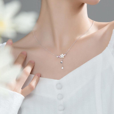 Dây chuyền bạc 925 hoa mai thả xích tag trái tim duyên dáng thanh lịch Dế Bạc - D4430