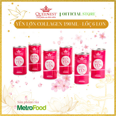 Thùng 30 Lon Nước Yến Collagen QUEENNEST 190ml (190ml x 30 Lon) - Hàng Chính Hãng