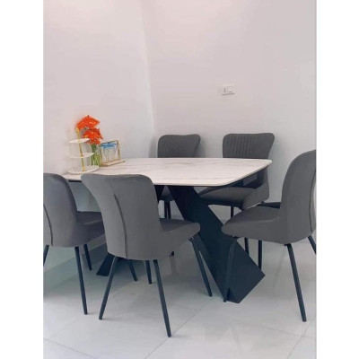 Bộ bàn ăn chân A 1m6 + 6 ghế Royal mặt đá ceramic  Thương hiệu Nội Thất Bình Long 