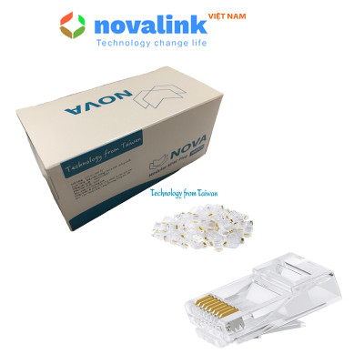 Đầu bấm mạng RJ45 cat5 NOVA CC-01-00174 chân mạ vàng cao cấp (hộp 100 hạt) hàng nhập khẩu chính hãng