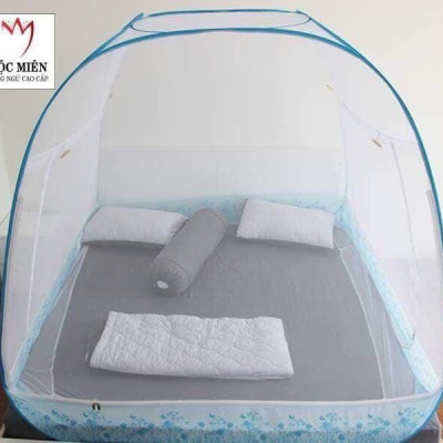 Mùng Chụp Mộc Miên - Tự Bung Đỉnh Rộng Có Viền Chân - Trăng Viền Xanh