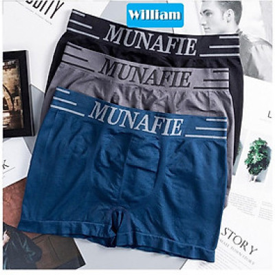 Bộ 3 quần lót nam boxer Munafie hàng dệt kim cao cấp (Có túi zip) - Quần sịp đùi boxer - WS21