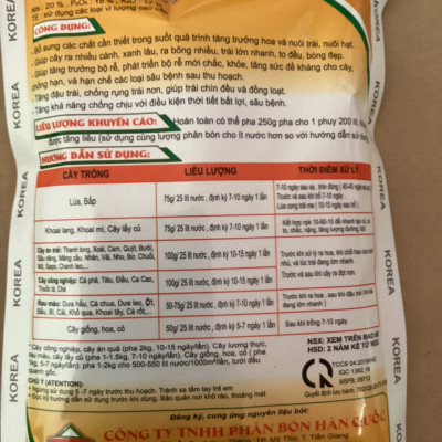 1 GÓI PHÂN BÓN NPK 20-15-17 TE , PHÂN BÓN NỞ TRÁI , LỚN TRÁI , TO NỤ , TO BÚP