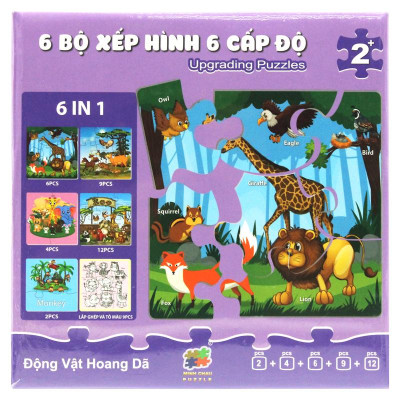 Bộ 6 Tranh Xếp Hình 6 Cấp Độ 17 x 17 cm - Động Vật Hoang Dã - Minh Châu C6-002