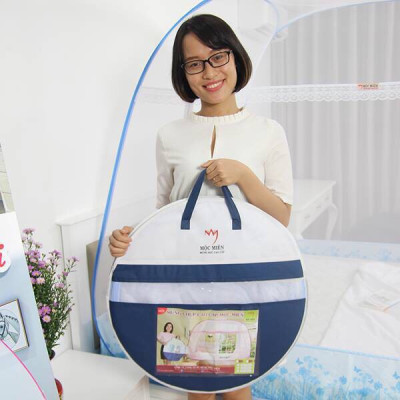 Màn Chụp , Mùng Chụp Cao Cấp Mộc Miên Đỉnh Vuông - Kích Thước 1,8mx2m ( Xanh Xám 3 Đường Kẻ ) 