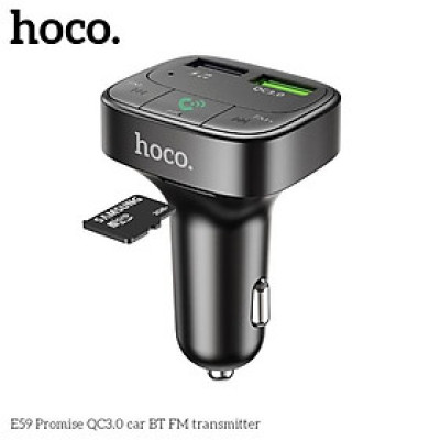 Tẩu sạc ô tô qc3.0 Hoco DF59 2 cổng sạc usb- cốc sạc oto kết nối bluetooth nghe nhạc FM hỗ trợ thẻ nhớ cho xe hơi - hàng chính hãng