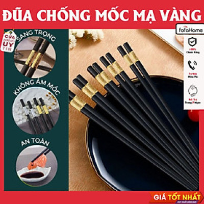 Bộ 10 Đôi Đũa Mạ Vàng, Đũa Ăn Cao Cấp Đũa Khảm Vàng Hàn Quốc Chống Trơn Chống Trượt Chống Mốc Bền Màu