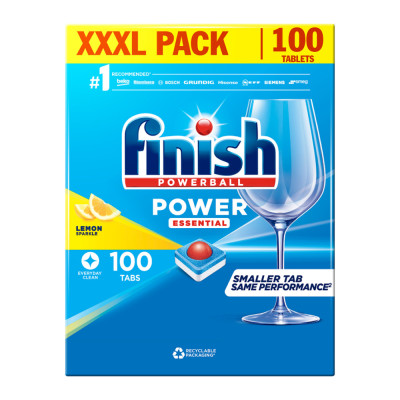 Viên Rửa Chén Bát Hương Chanh Finish Powerball Power Essential Lemon Sparkle - Túi 100 viên siêu tiết kiệm